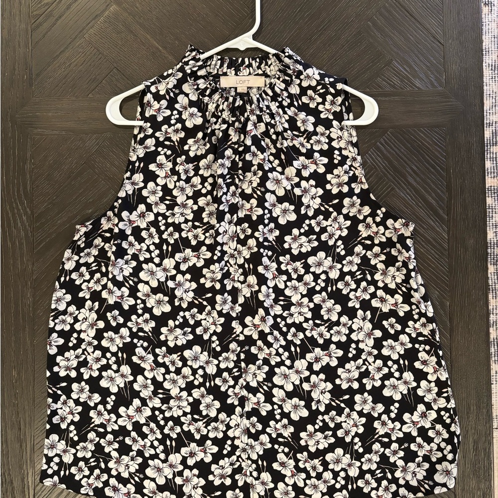 Floral Sleeveless Top - Black and White